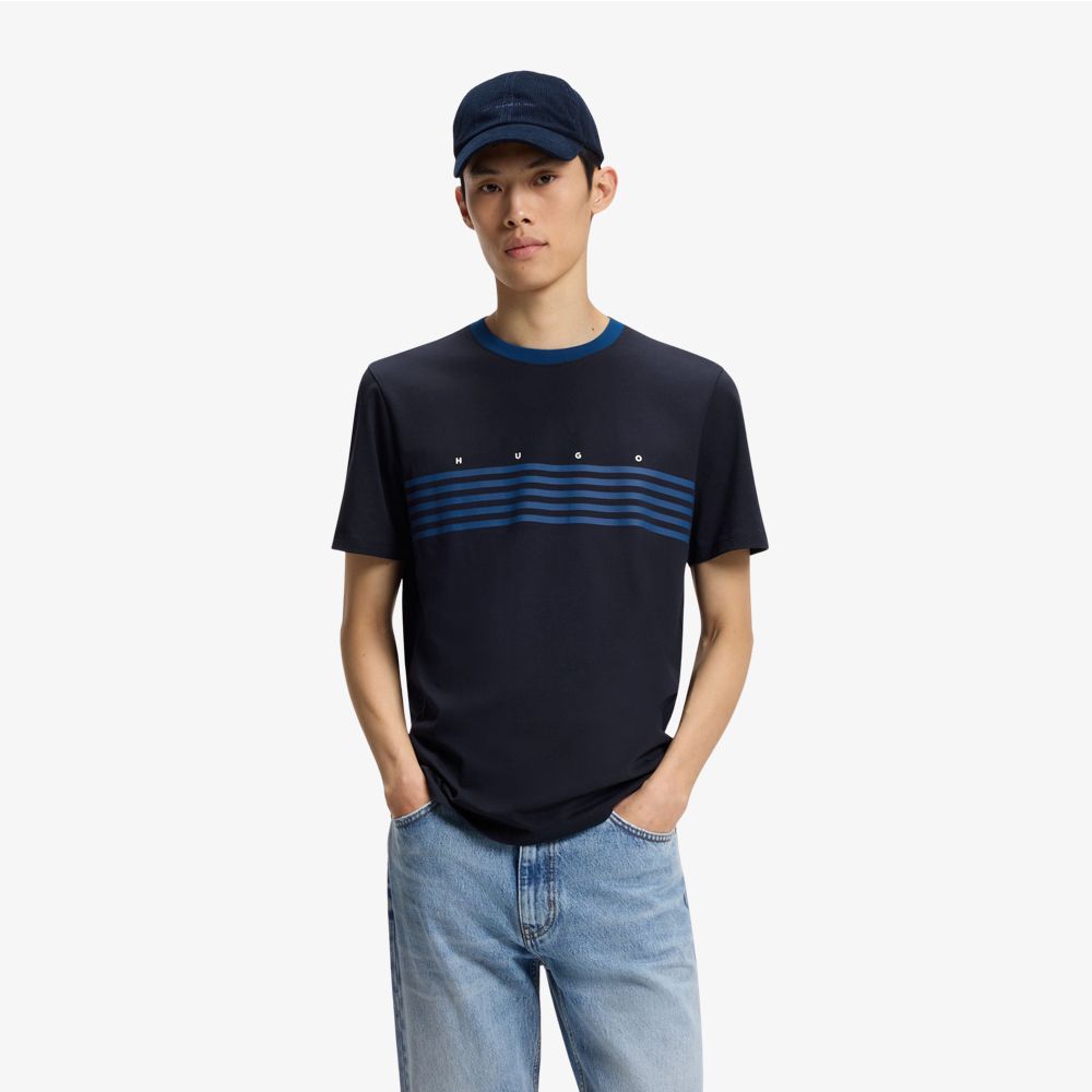 HUGO - Áo thun cotton in họa tiết sọc