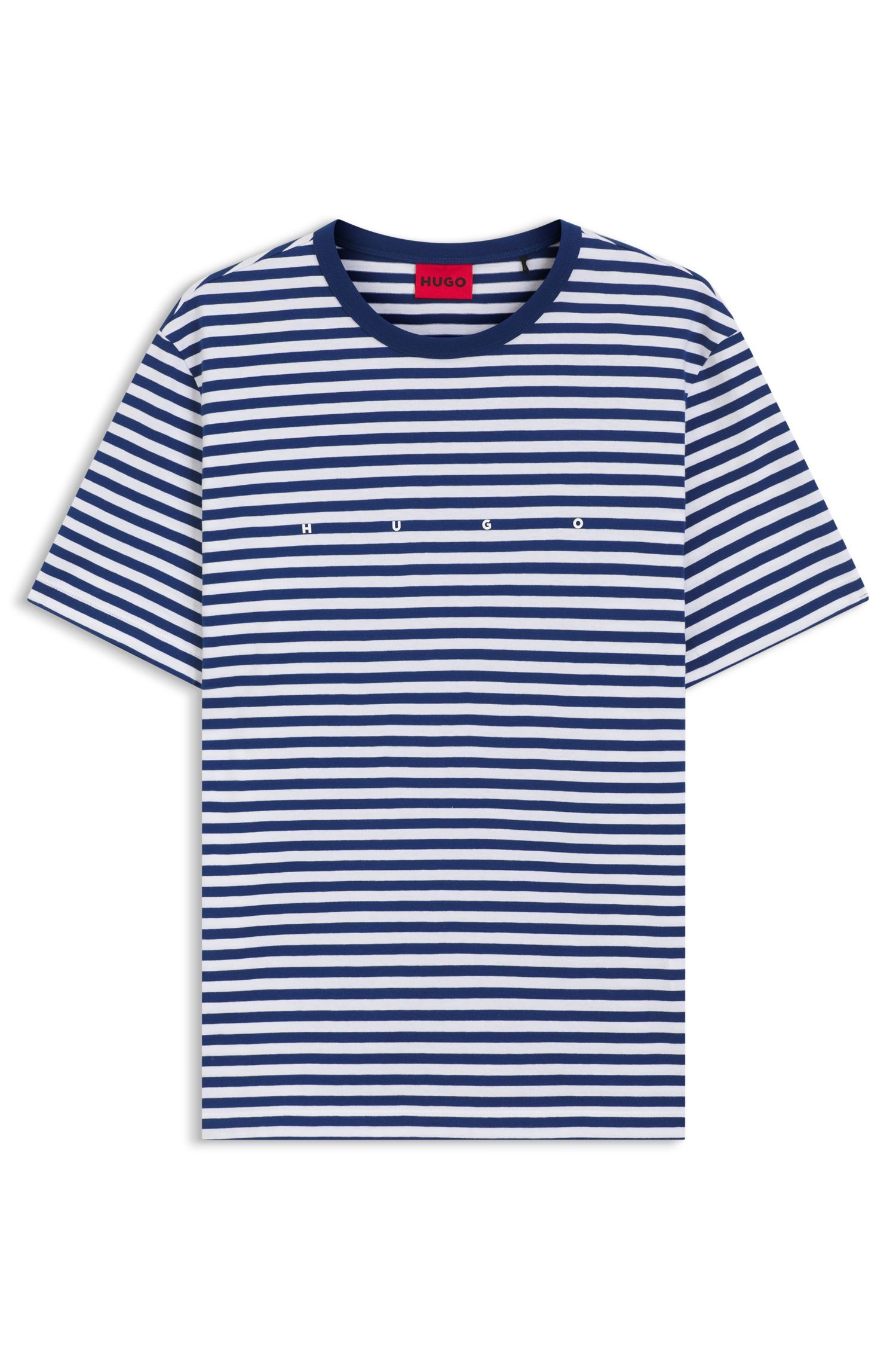 HUGO - Áo thun dáng rộng từ chất liệu cotton jersey kẻ sọc.