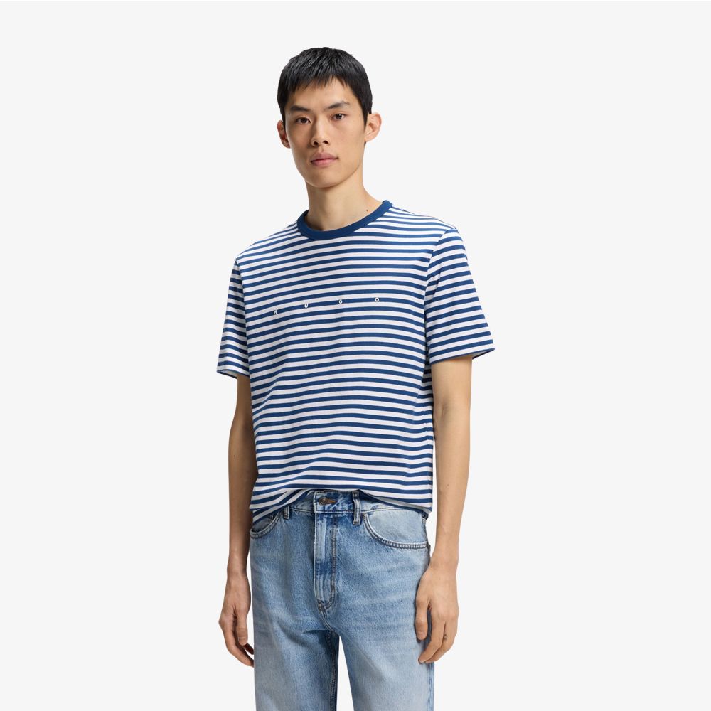 HUGO - Áo thun dáng rộng từ chất liệu cotton jersey kẻ sọc.