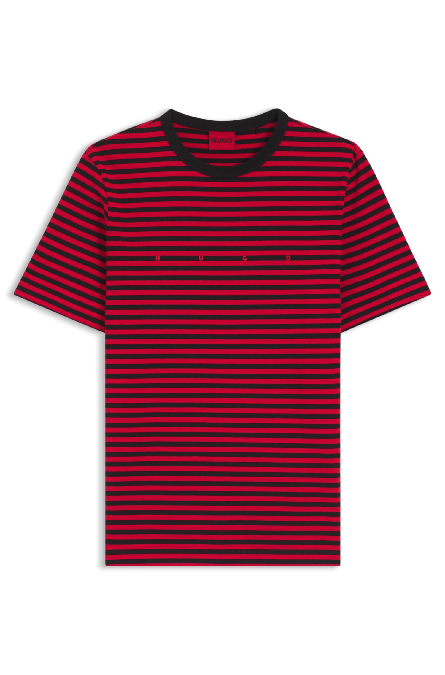 HUGO - Áo thun dáng rộng từ chất liệu cotton jersey kẻ sọc.