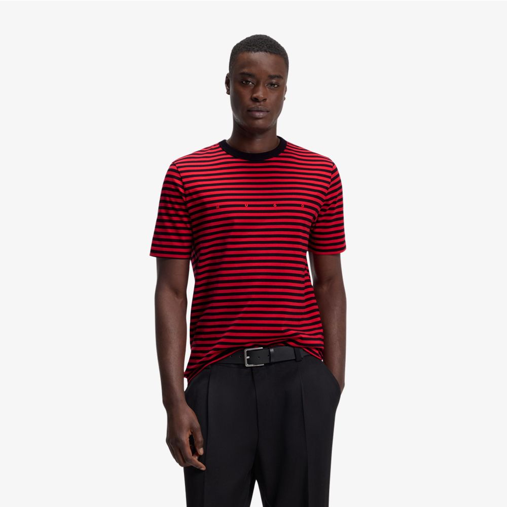 HUGO - Áo thun dáng rộng từ chất liệu cotton jersey kẻ sọc.