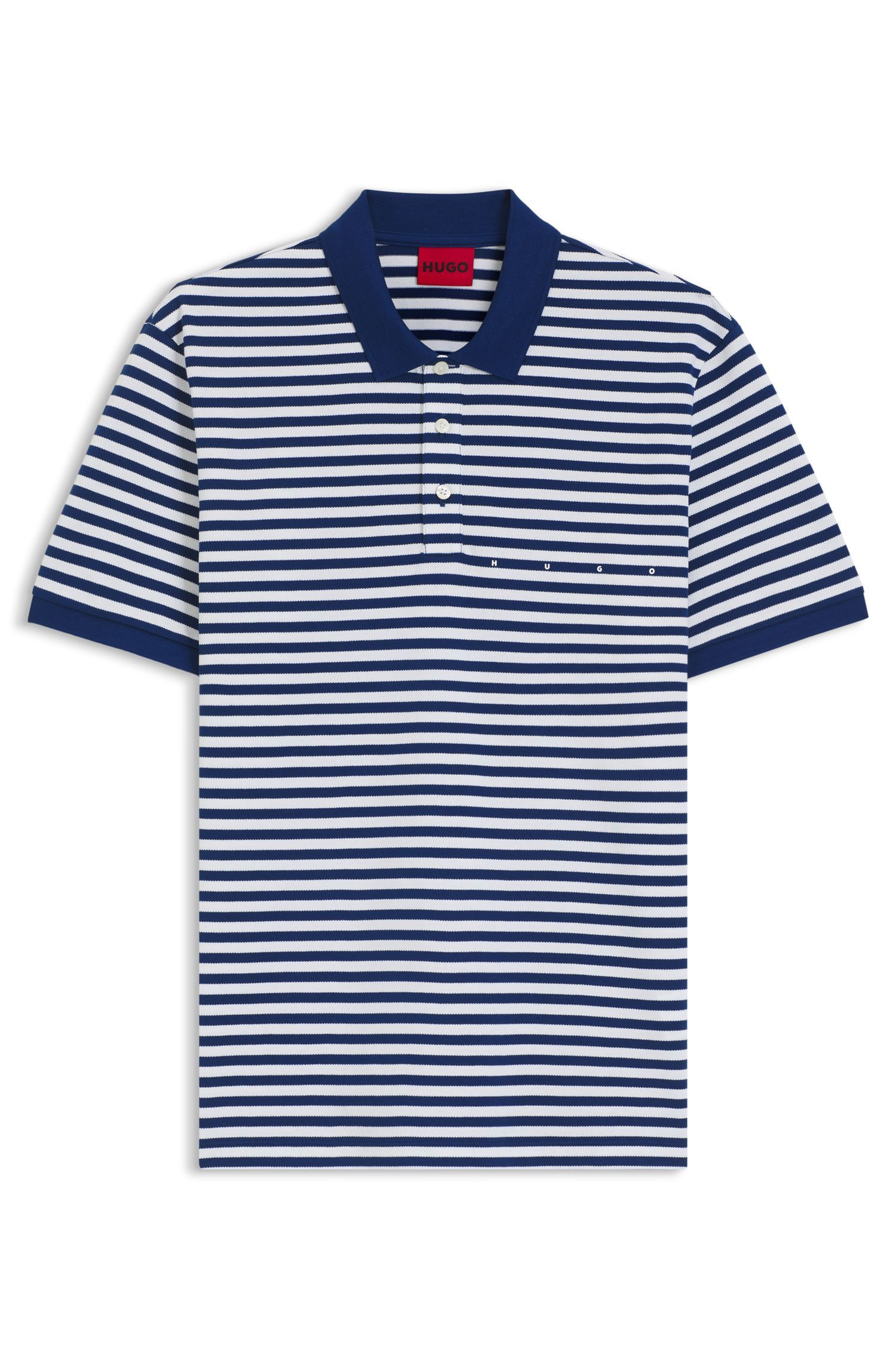 Áo polo chất liệu cotton piqué với họa tiết sọc ngang.