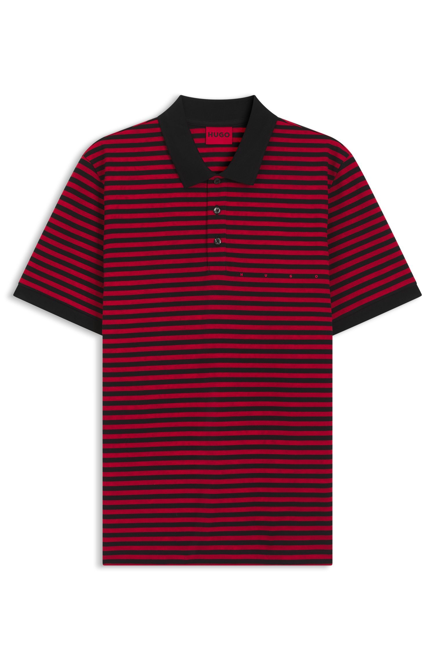 Áo polo chất liệu cotton piqué với họa tiết sọc ngang.