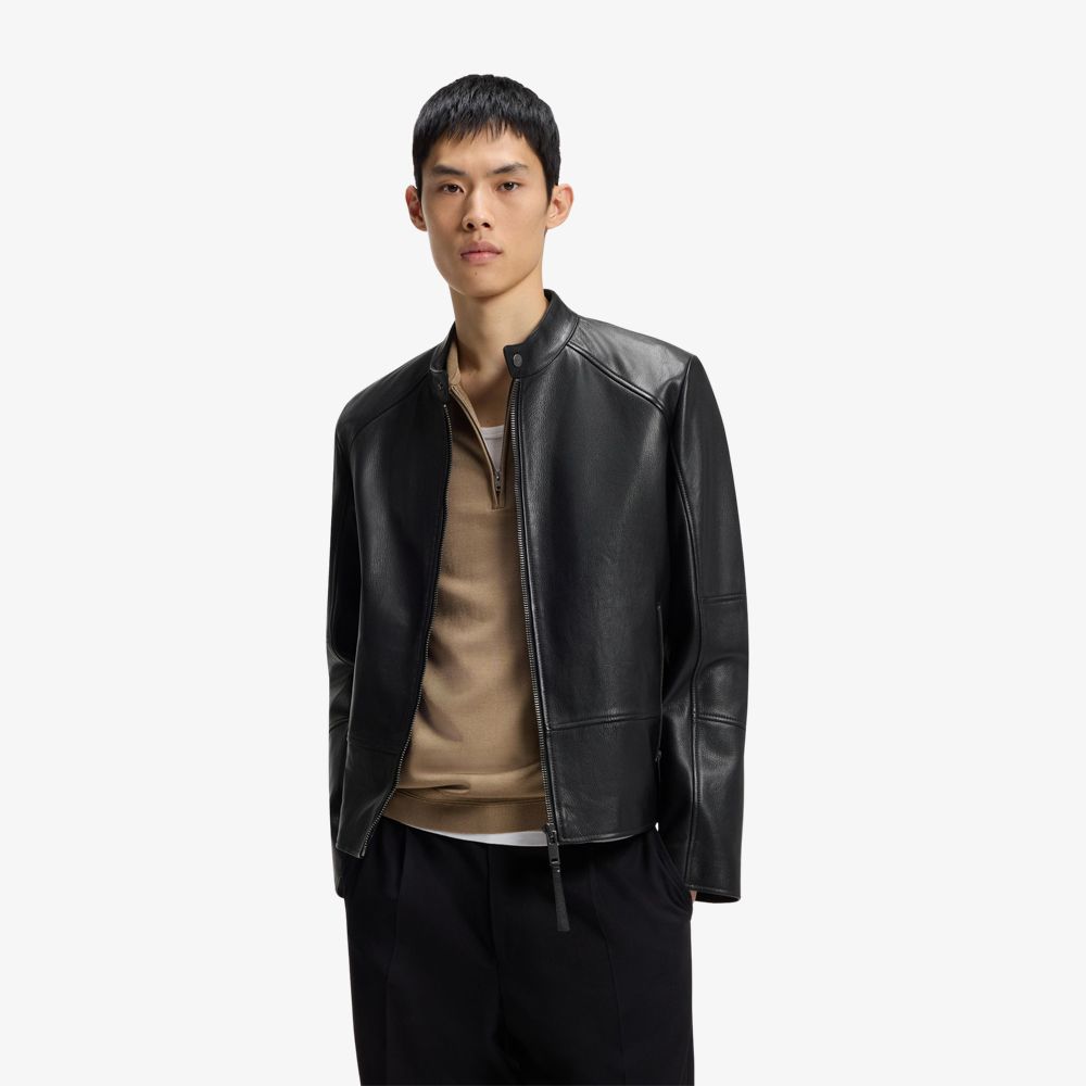 HUGO - Áo khoác racer da trơn slim fit