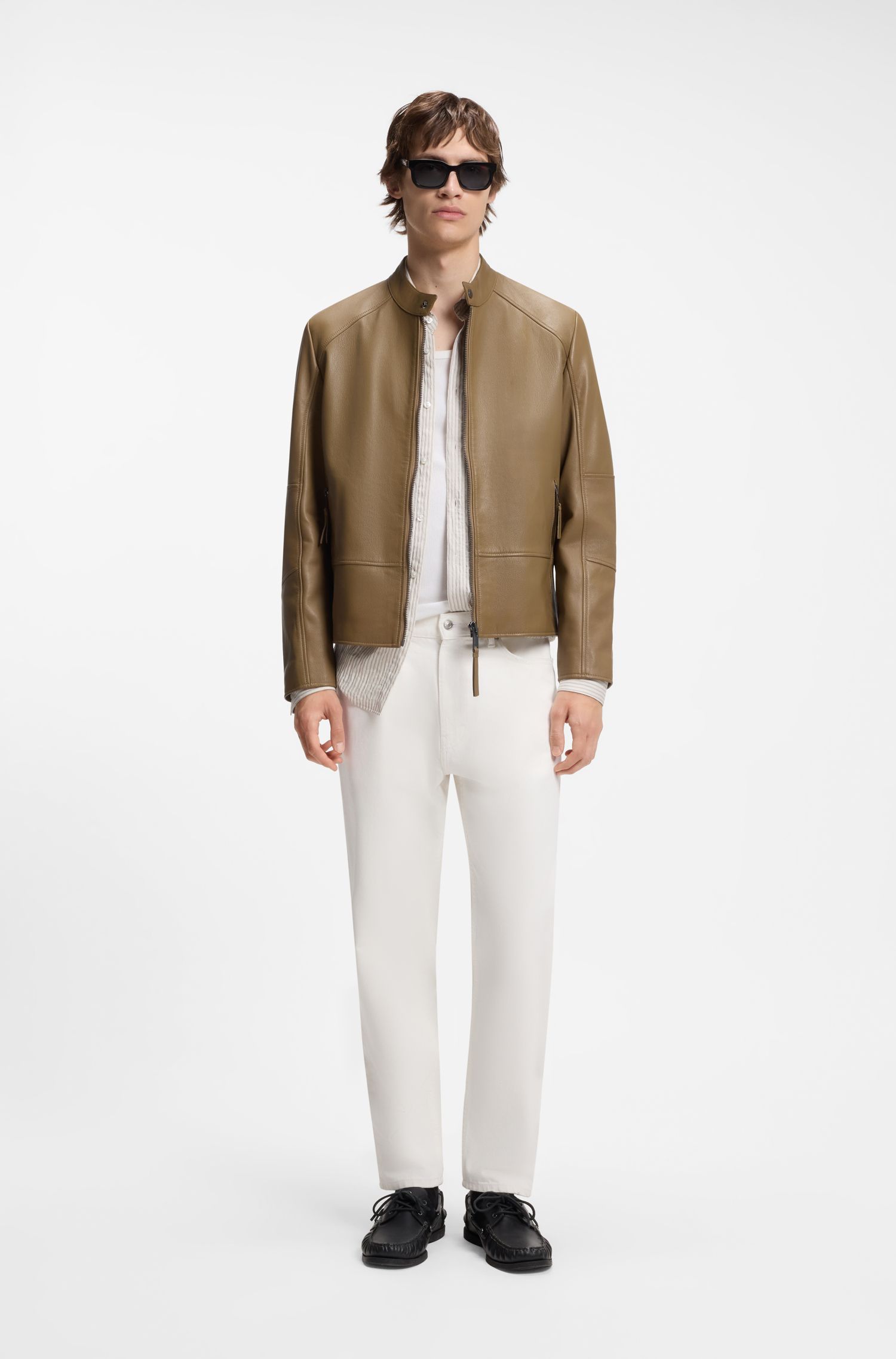 HUGO - Áo khoác racer da trơn slim fit
