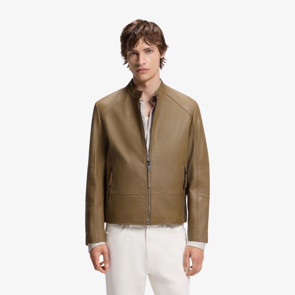 HUGO - Áo khoác racer da trơn slim fit