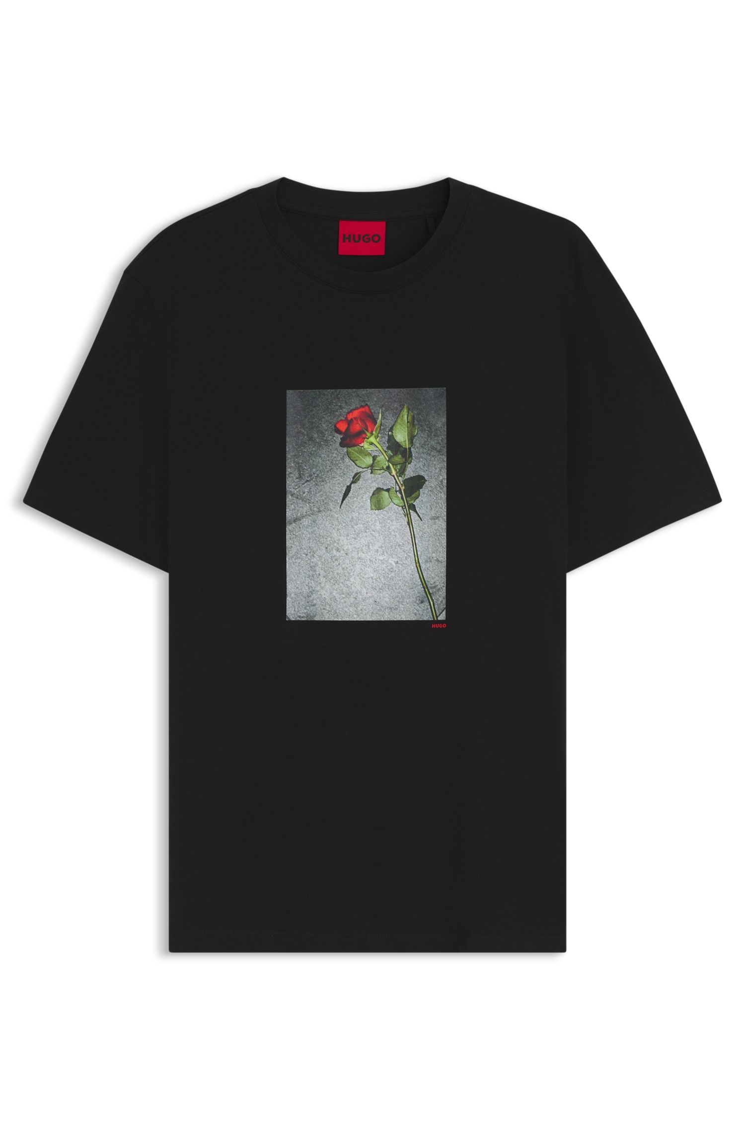 HUGO - Áo thun cotton jersey với hình in nghệ thuật.