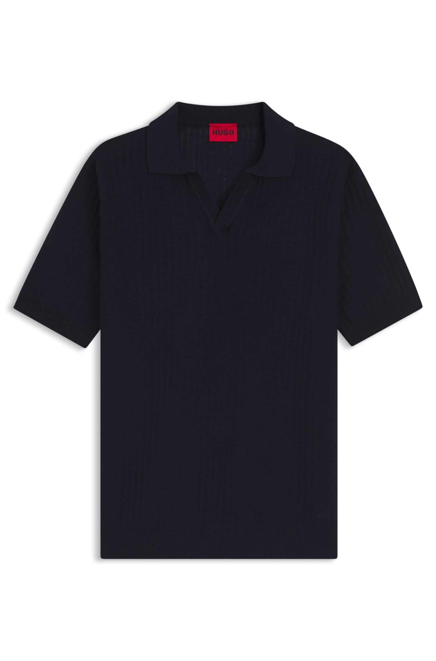 Áo polo cổ bẻ dệt kim bằng vải jacquard cotton-linen.