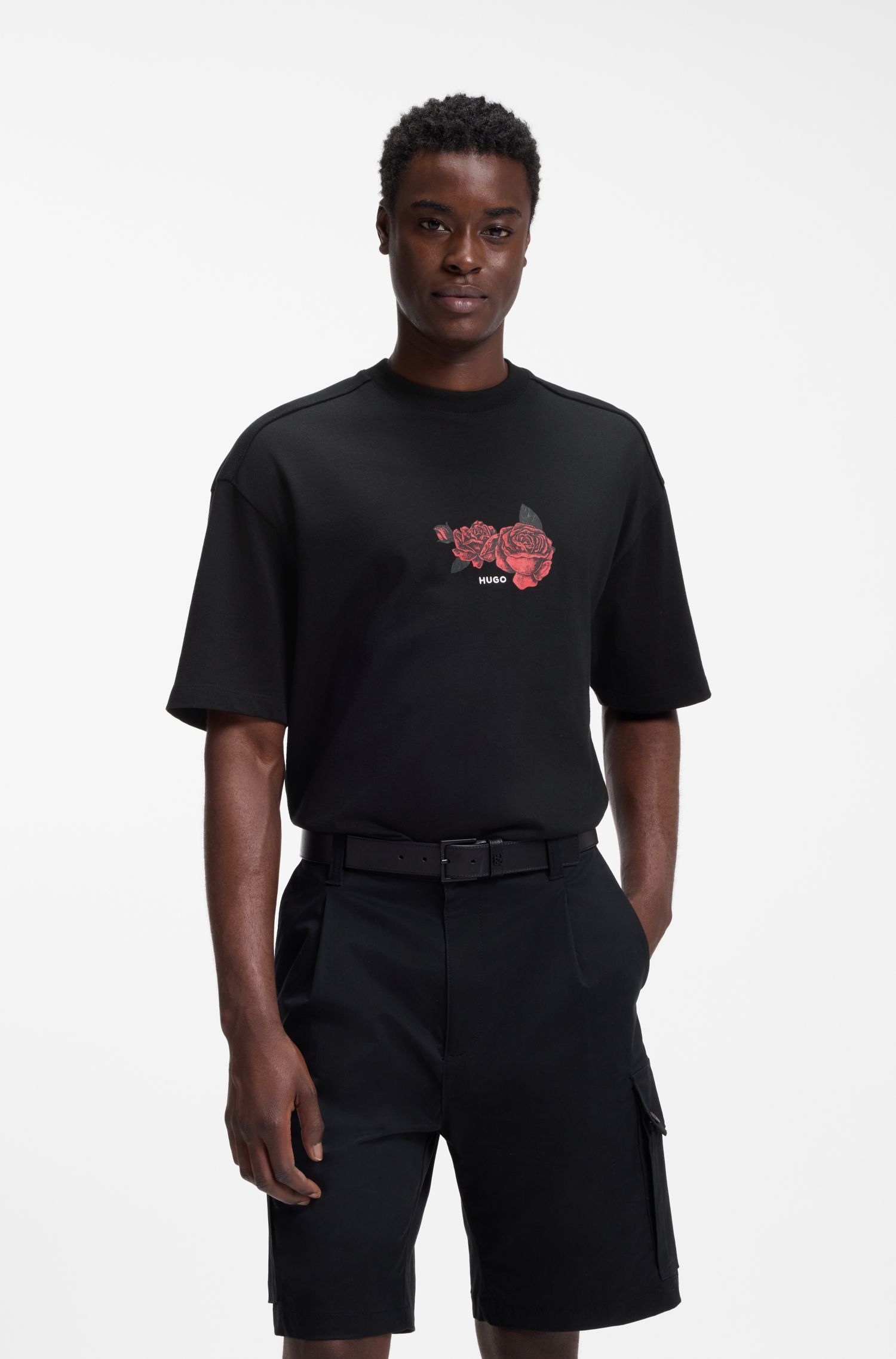 Áo thun cotton hoạ tiết hoa hồng