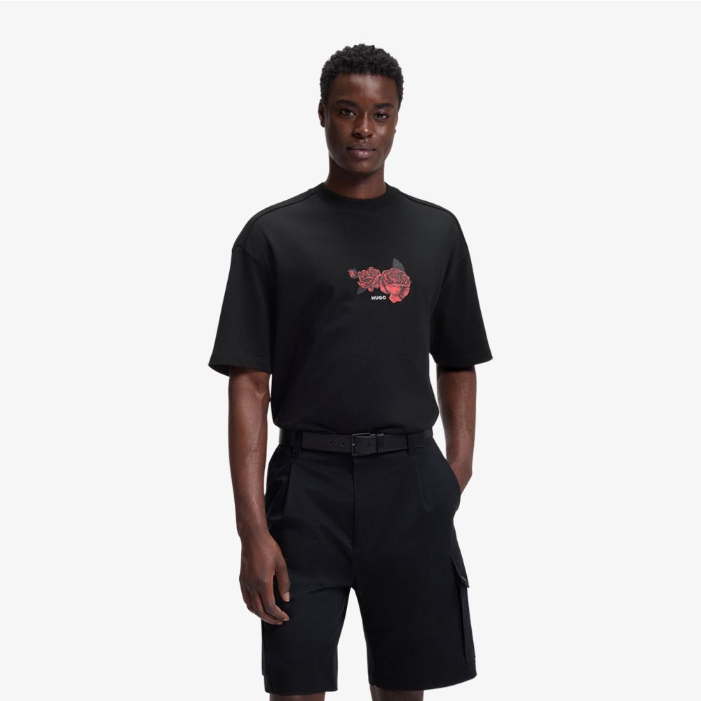 HUGO - Áo thun cotton hoạ tiết hoa hồng