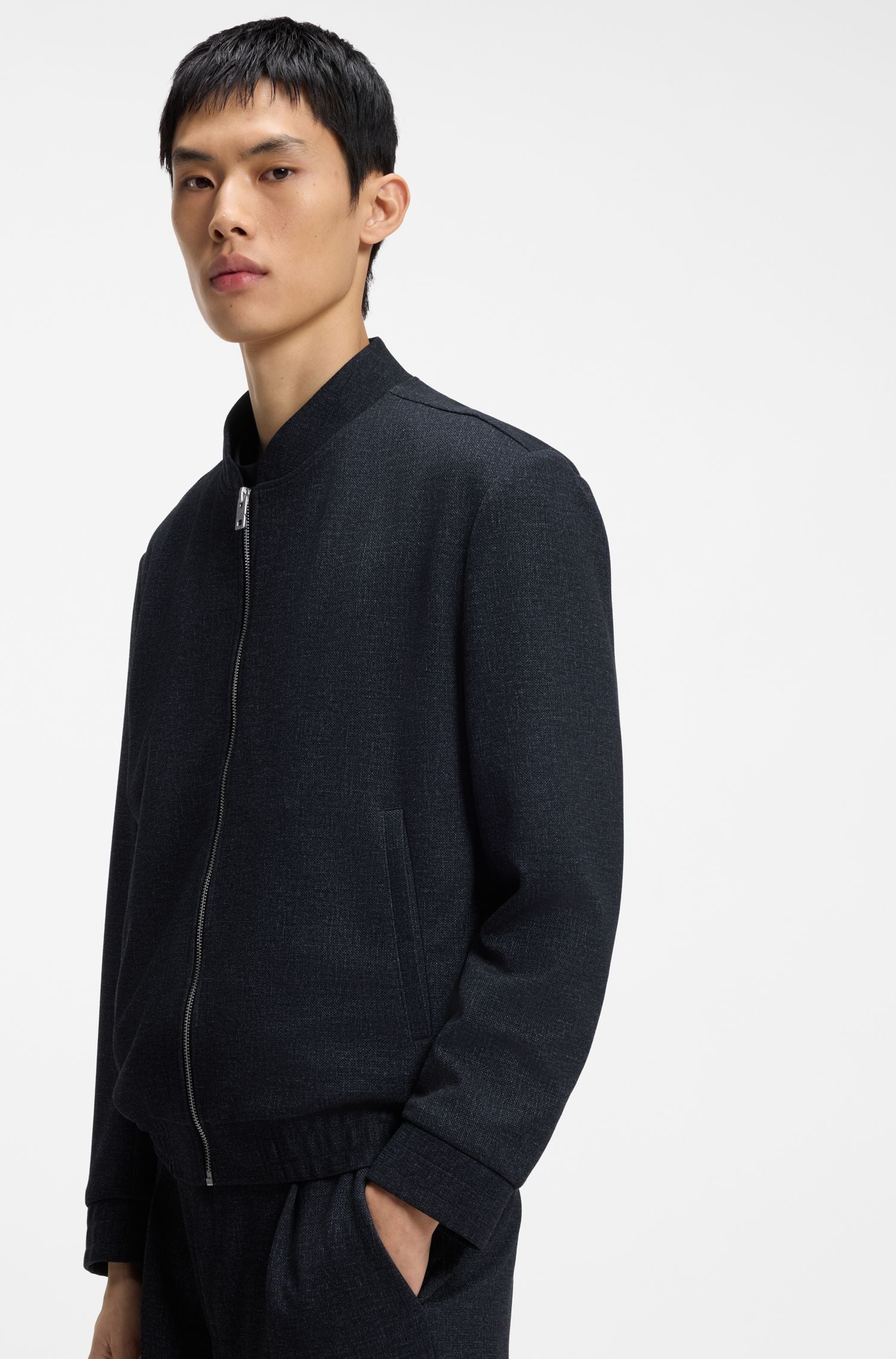 Áo khoác vải co giãn in họa tiết nhỏ slim fit