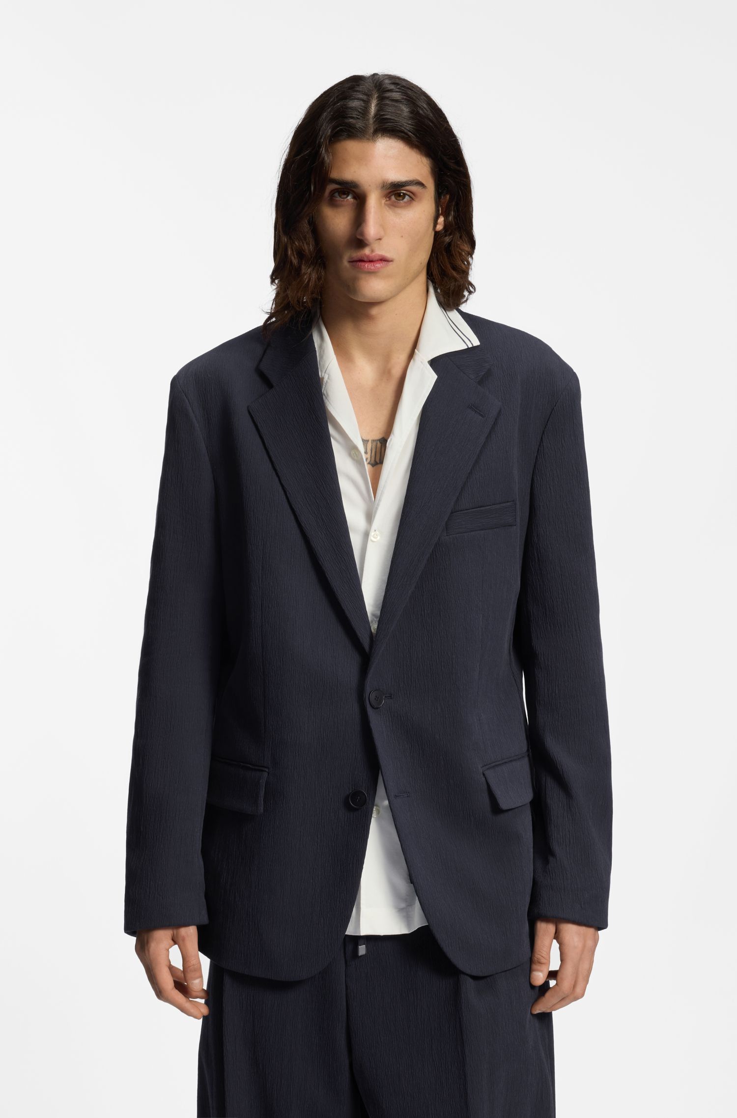 Áo khoác vest dáng ôm vải seersucker co giãn cao cấp