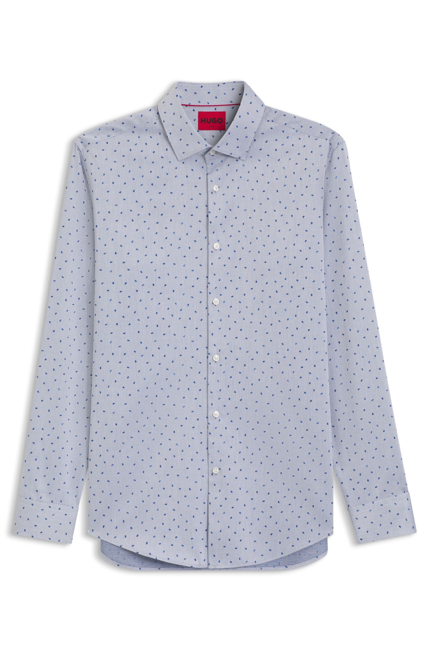 HUGO - Áo sơ mi cotton dobby in họa tiết slim fit