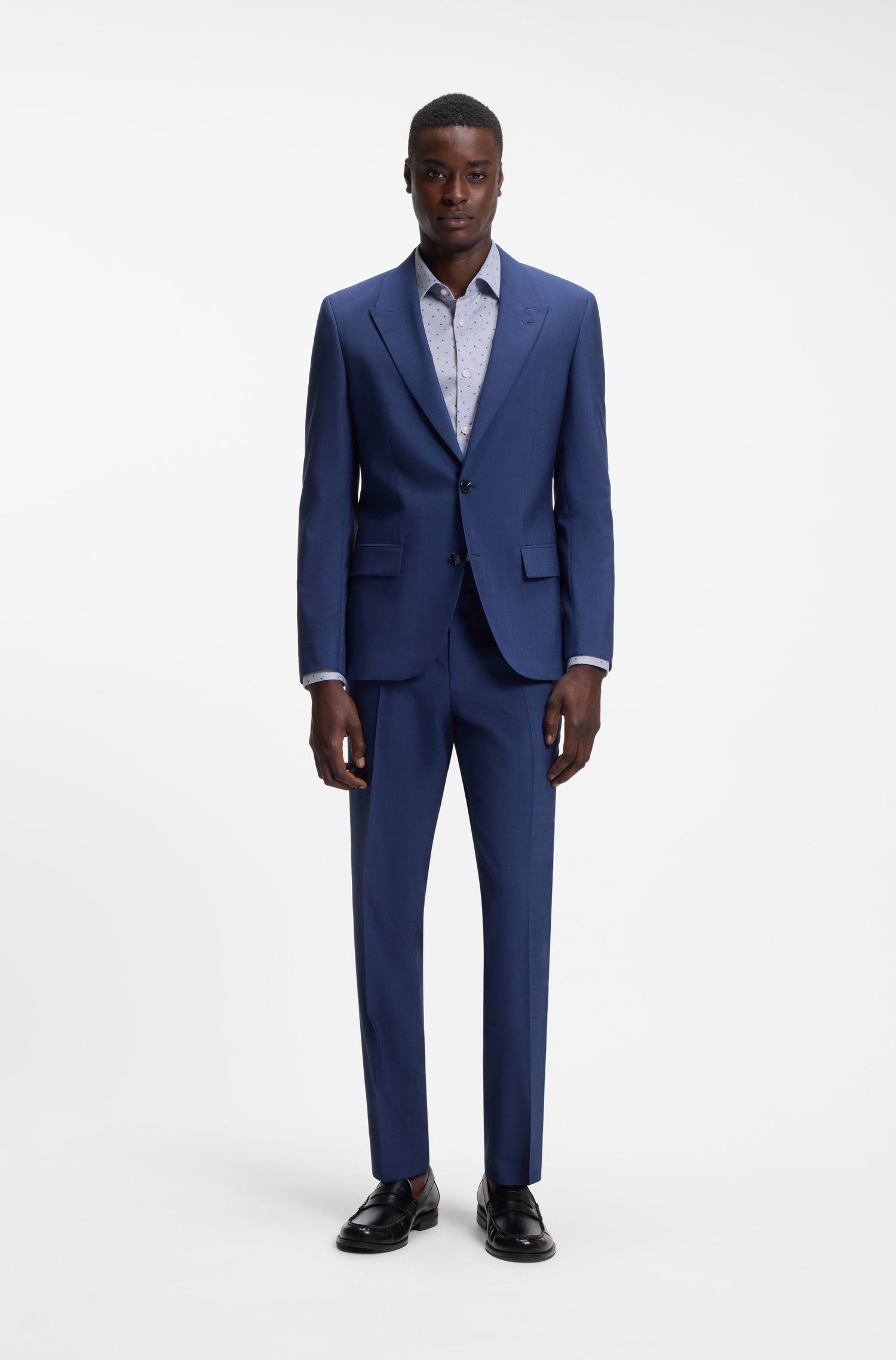 HUGO - Áo sơ mi cotton dobby in họa tiết slim fit