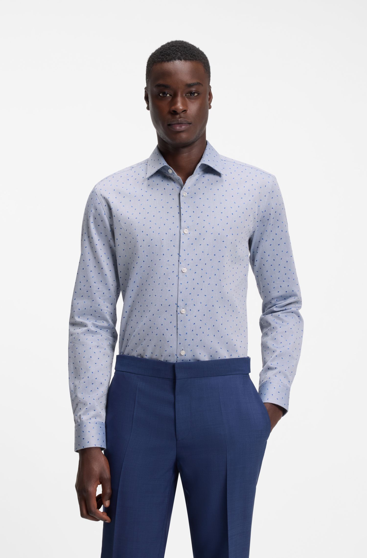 Áo sơ mi cotton dobby in họa tiết slim fit