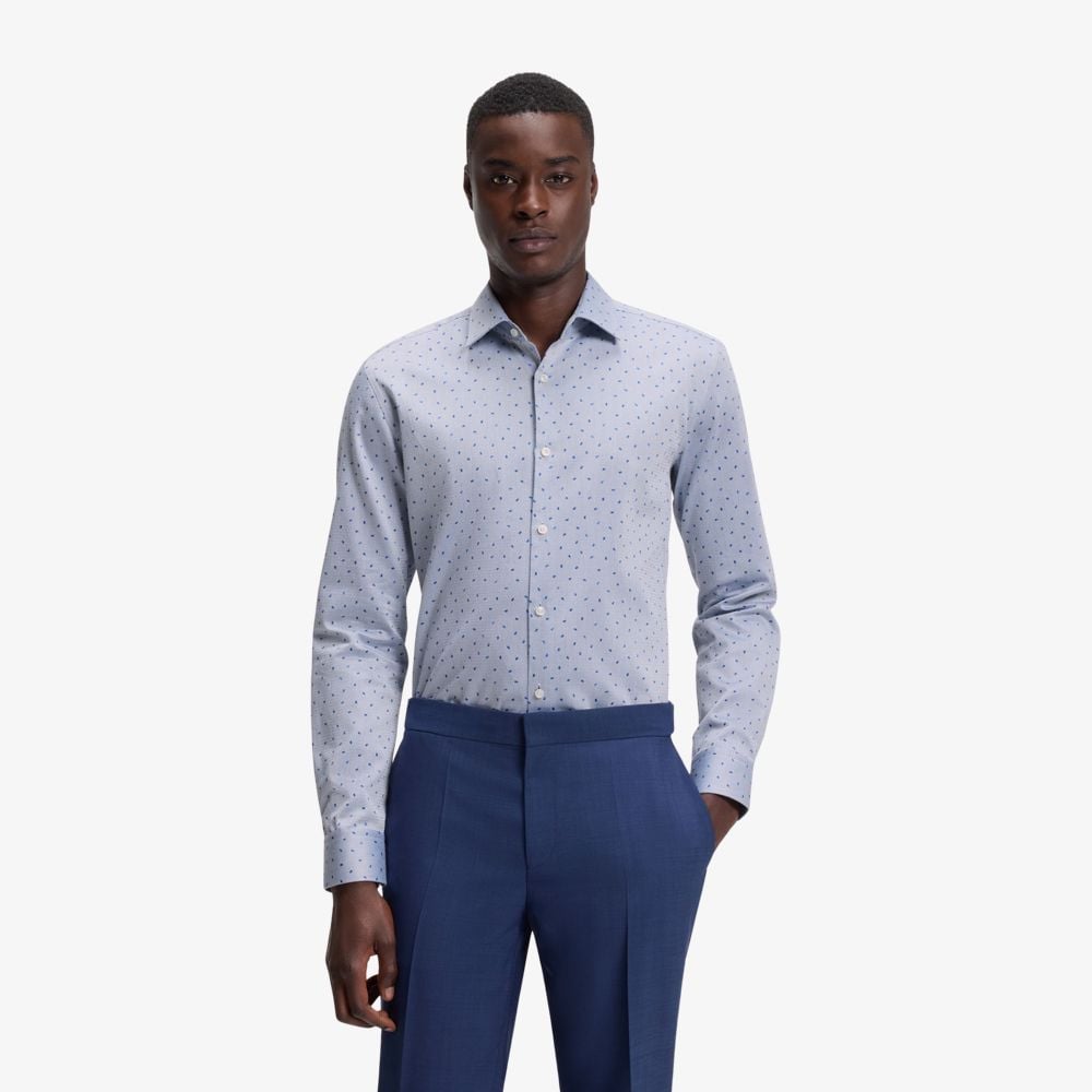 Áo sơ mi cotton dobby in họa tiết slim fit