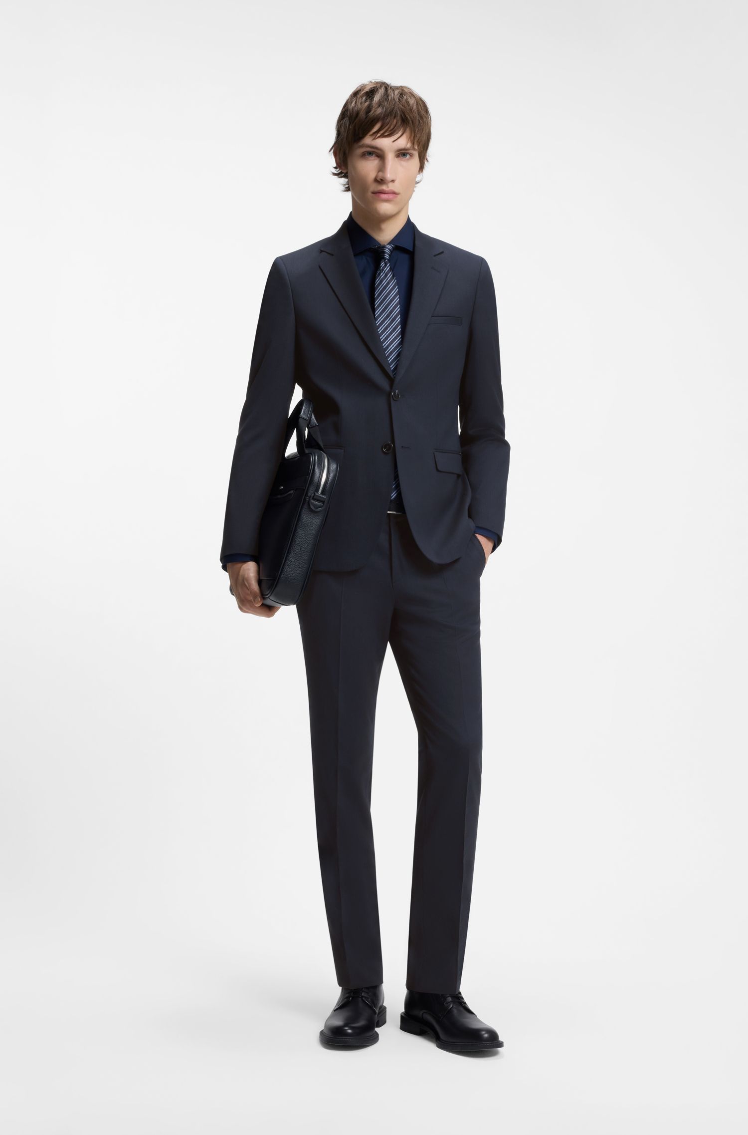 HUGO - Bộ suit hai mảnh extra-slim fit vải họa tiết
