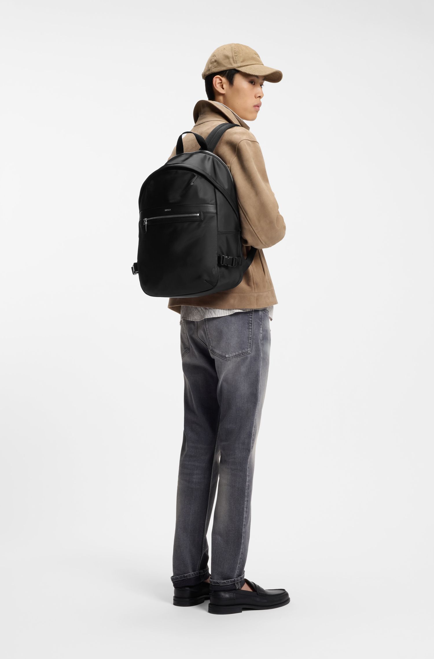 HUGO - Balo twill với logo chữ kim loại