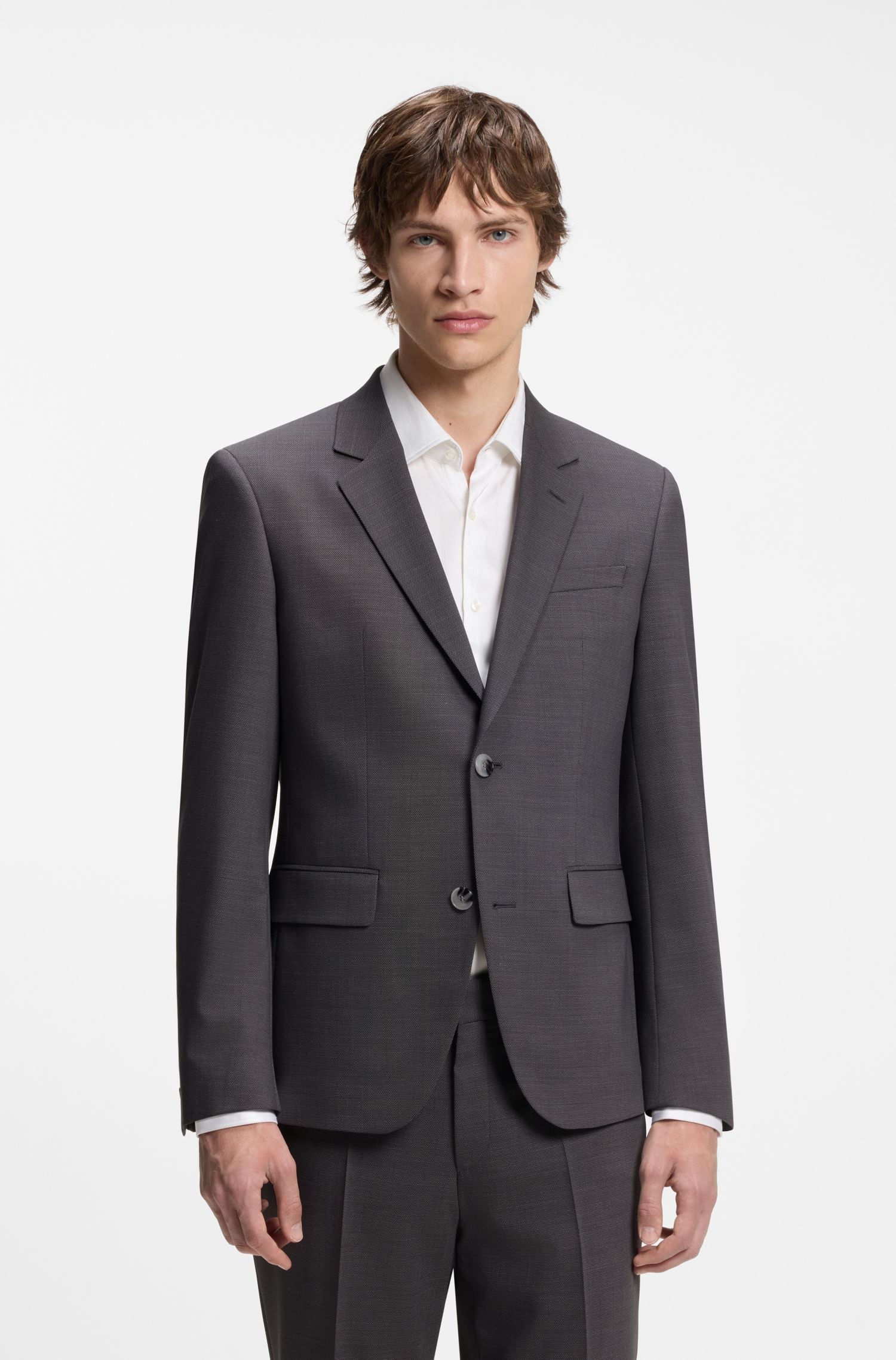 Bộ suit hai mảnh HUGO bằng twill co giãn slim fit