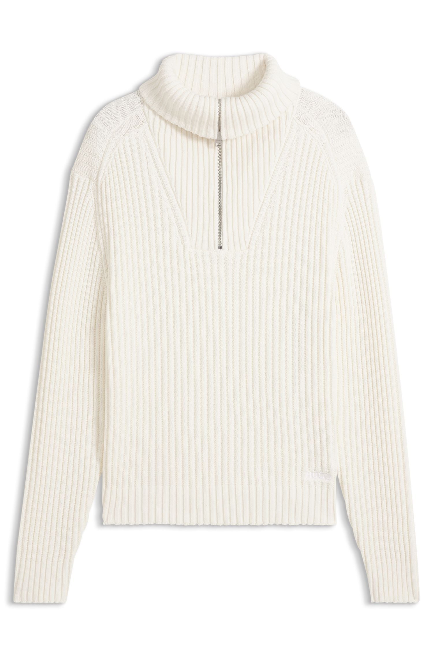 Áo len relaxed fit cotton gân cổ khóa kéo
