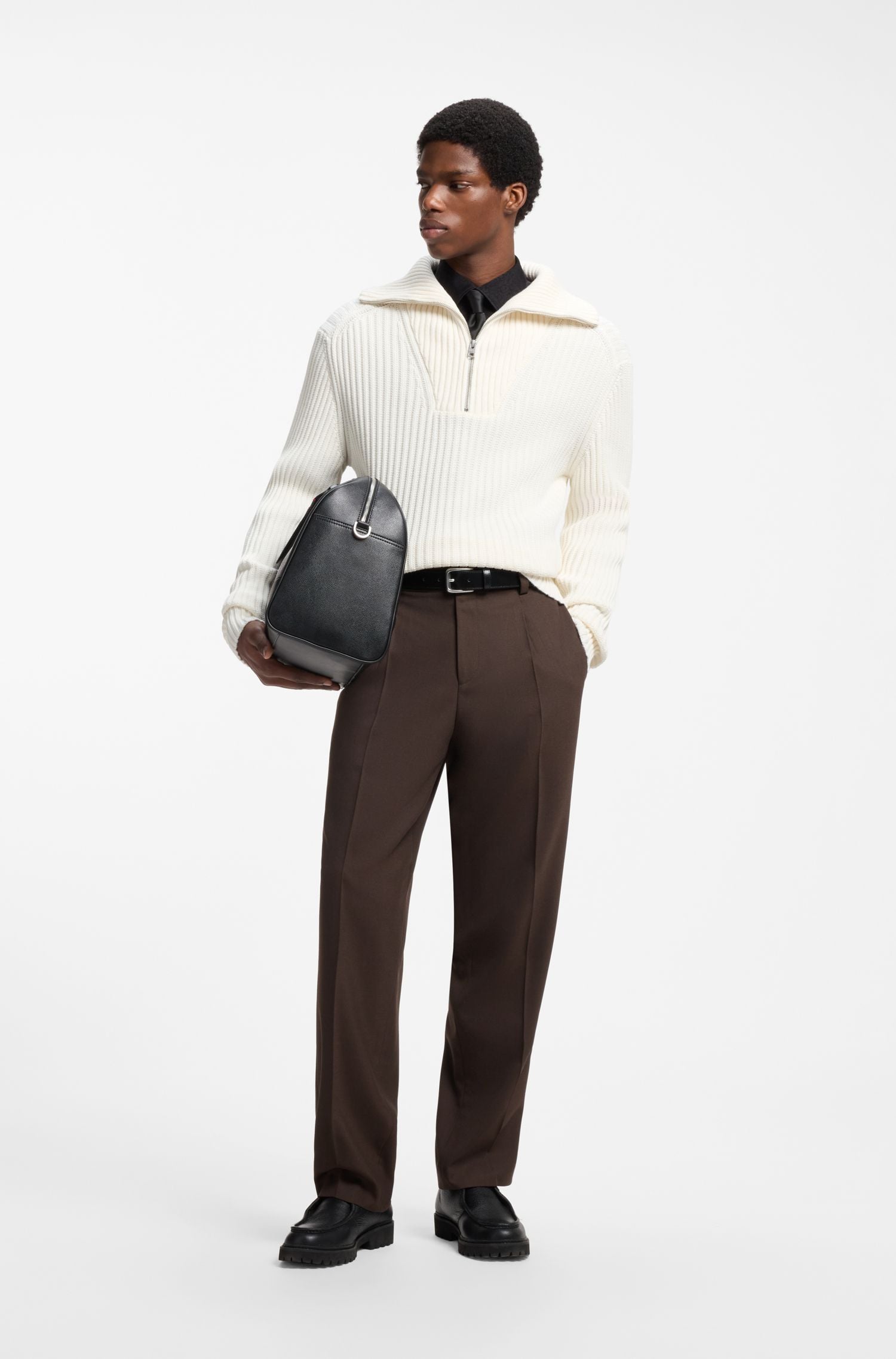 Áo len relaxed fit cotton gân cổ khóa kéo