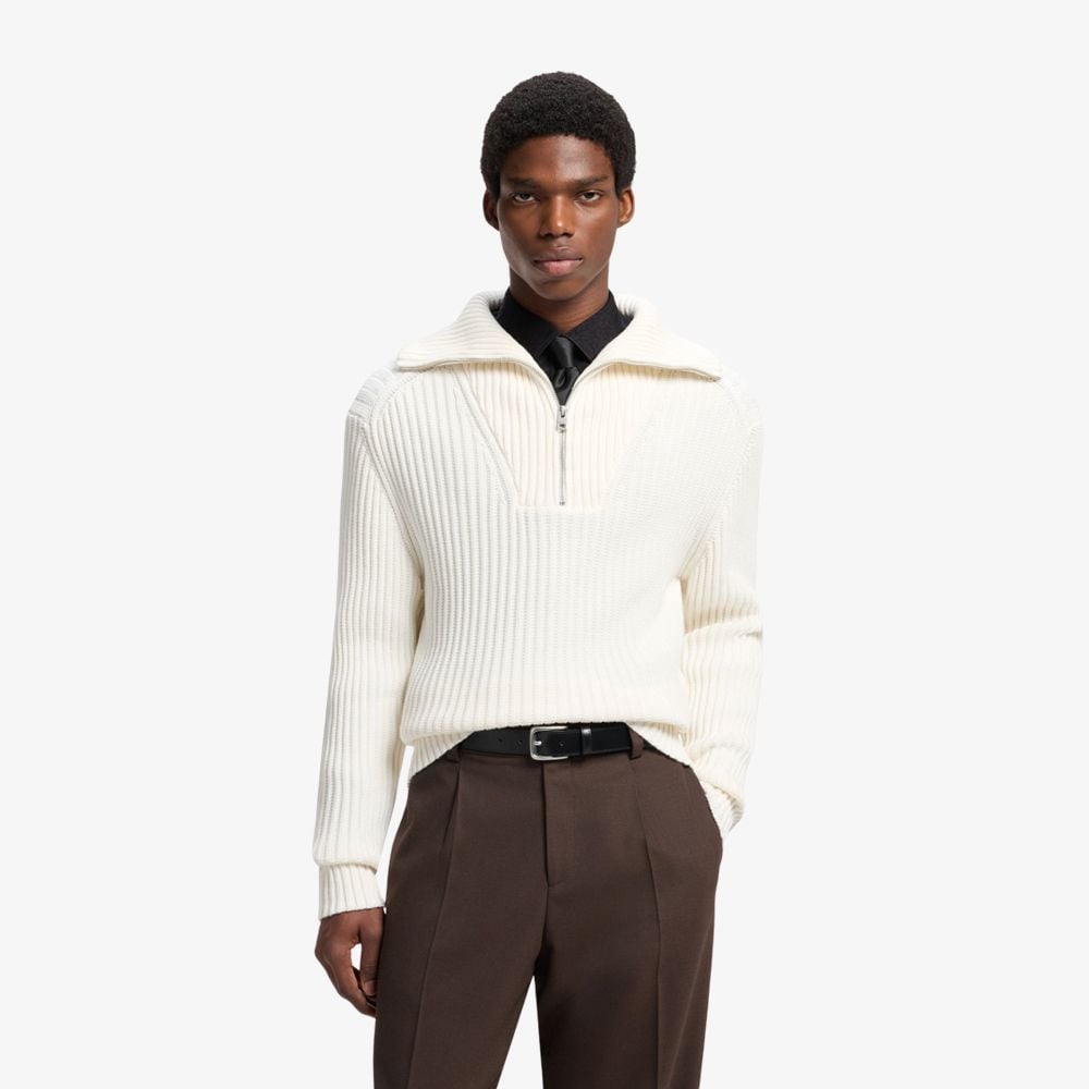 Áo len relaxed fit cotton gân cổ khóa kéo