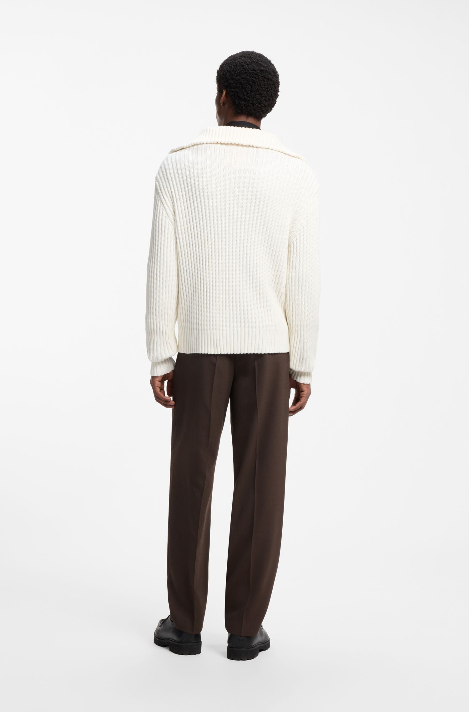 Áo len relaxed fit cotton gân cổ khóa kéo