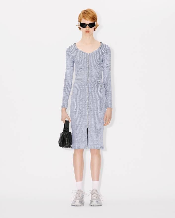 Kenzo - Chân váy midi thun tăm có khóa kéo