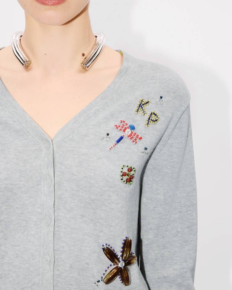 Kenzo - Áo cardigan cotton len đính cườm
