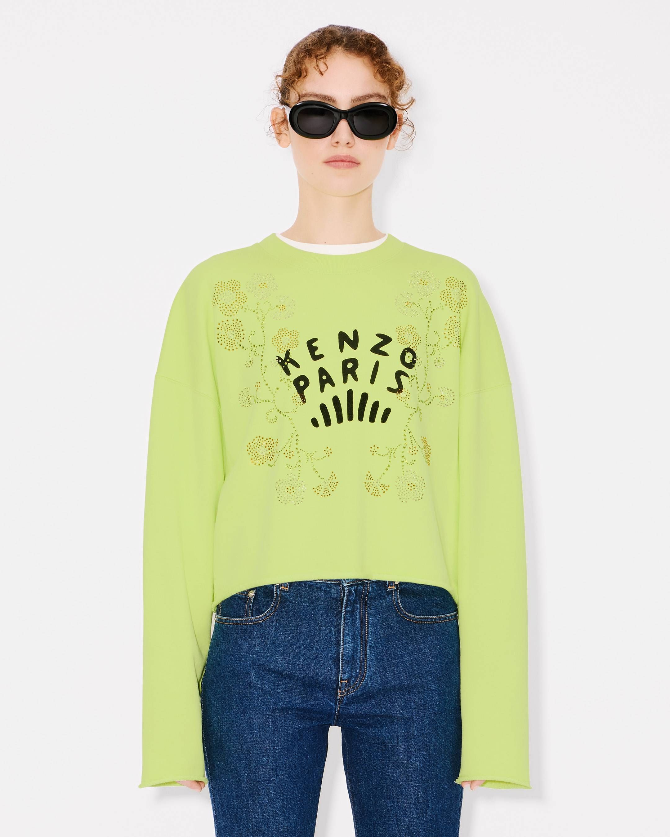 Kenzo - Áo nỉ cotton hoa KENZO Jungle Flower dáng ngắn croptop