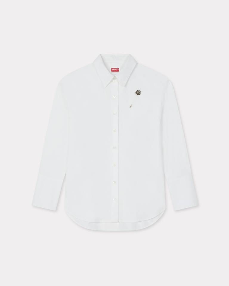 Áo sơ mi poplin cotton ghim cài Boke Flower