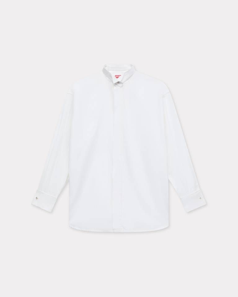 Áo sơ mi oversized cổ đứng vải poplin cotton