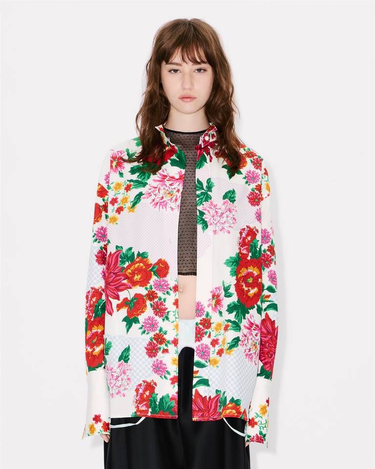 Kenzo - Áo sơ mi cổ đứng KENZO Archive Floral vải cotton lụa