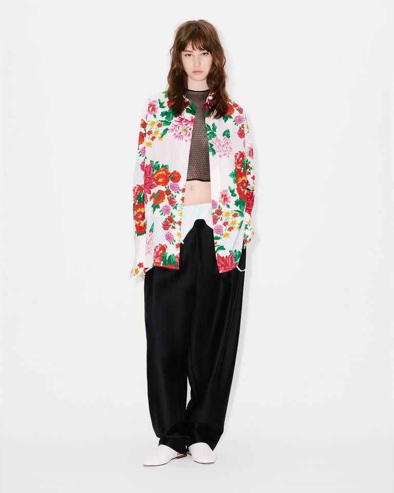 Kenzo - Áo sơ mi cổ đứng KENZO Archive Floral vải cotton lụa