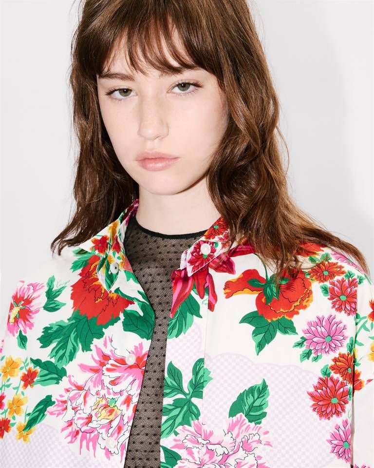 Kenzo - Áo sơ mi cổ đứng KENZO Archive Floral vải cotton lụa