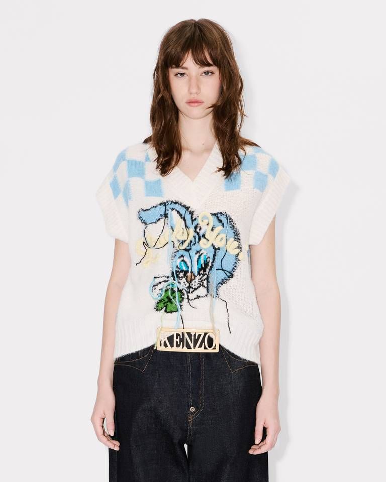 Kenzo - Áo vest KENZO Cartoon vải alpaca lông xù