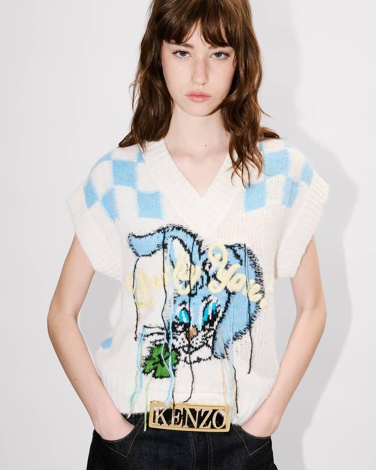 Kenzo - Áo vest KENZO Cartoon vải alpaca lông xù