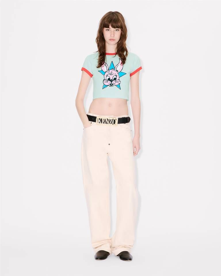 Kenzo - Áo thun dáng crop với viền cổ và tay áo KENZO Cartoon vải cotton