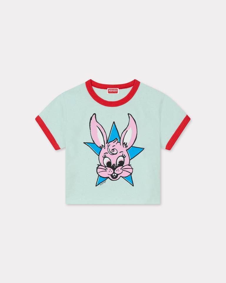 Áo thun dáng crop với viền cổ và tay áo KENZO Cartoon vải cotton