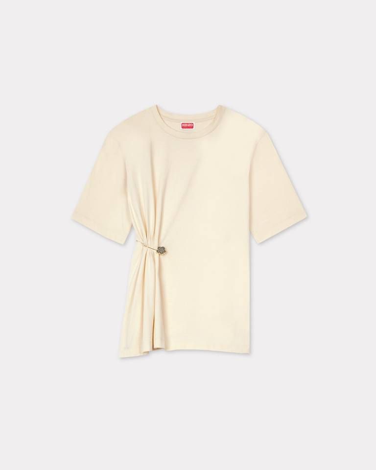 Áo thun cotton băng cài Boke Flower tạo hình gấp nếp