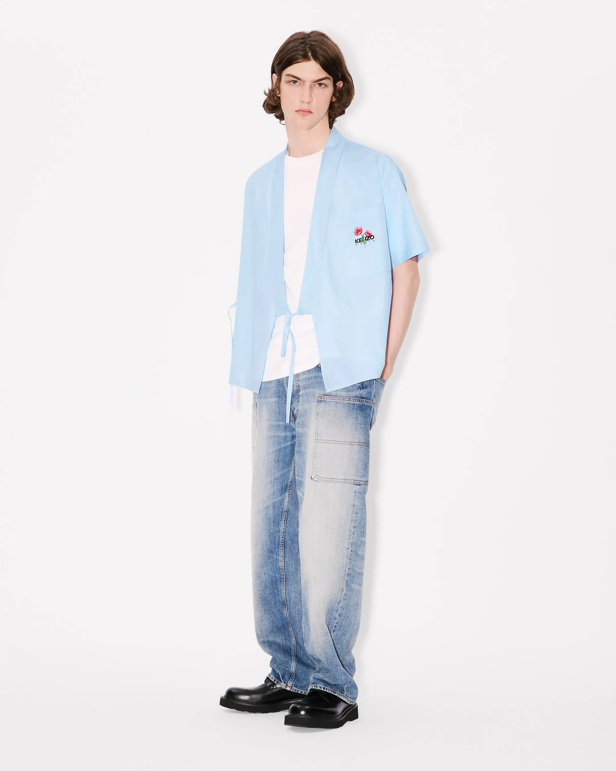 Kenzo - Áo sơ mi kimono poplin cotton KENZO họa tiết hoa