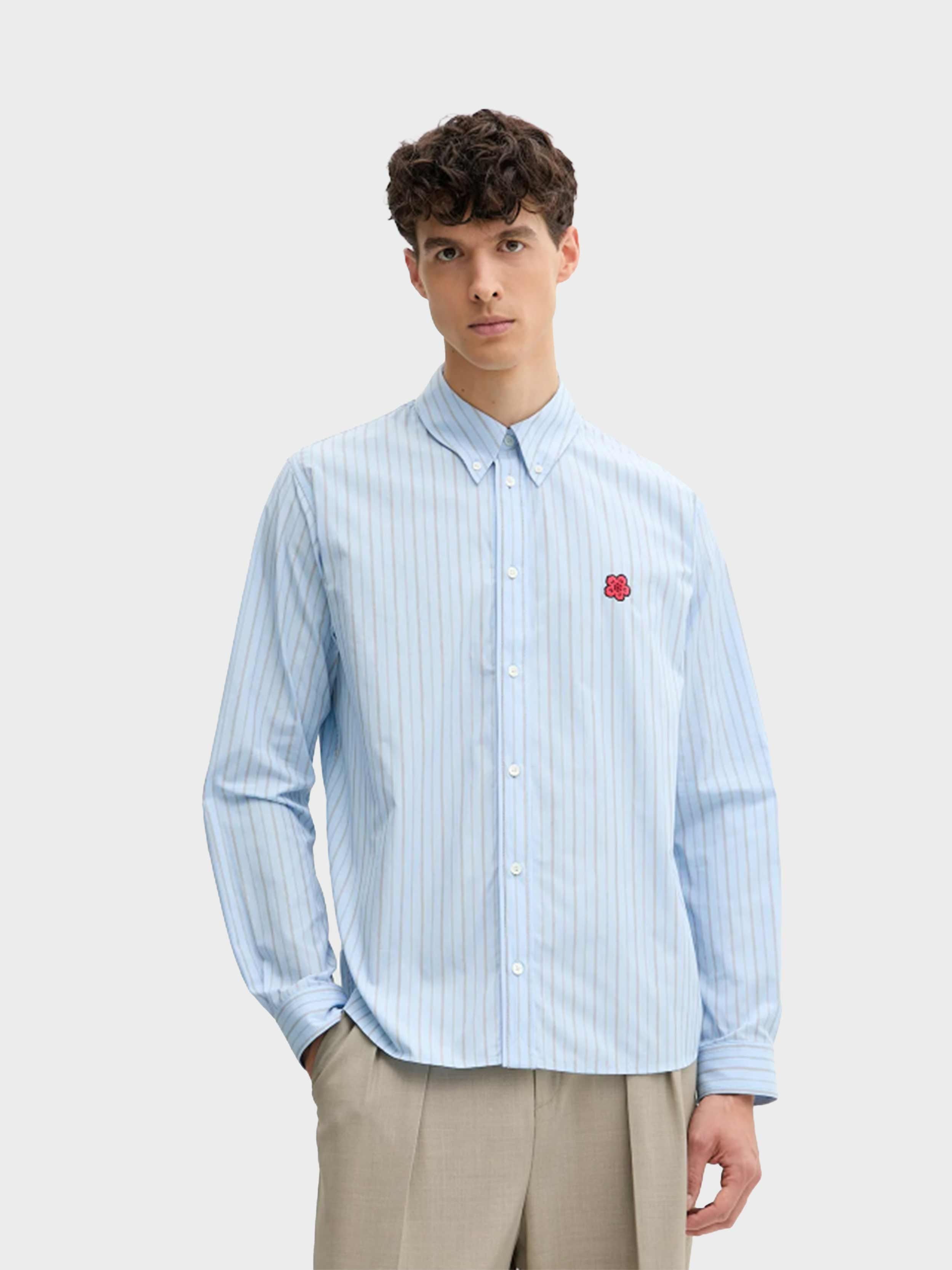 Áo sơ mi poplin cotton kẻ sọc thêu Boke Flower