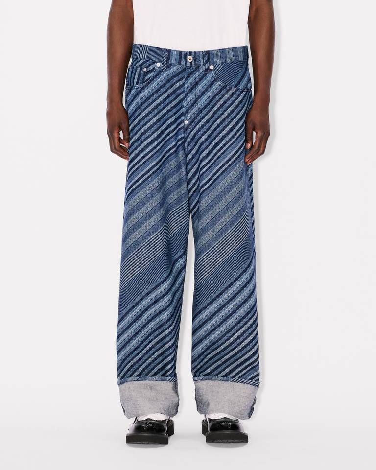 Quần jeans ống rộng gập gấu họa tiết sọc KENZO Diagonal Stripe vải denim Nhật
