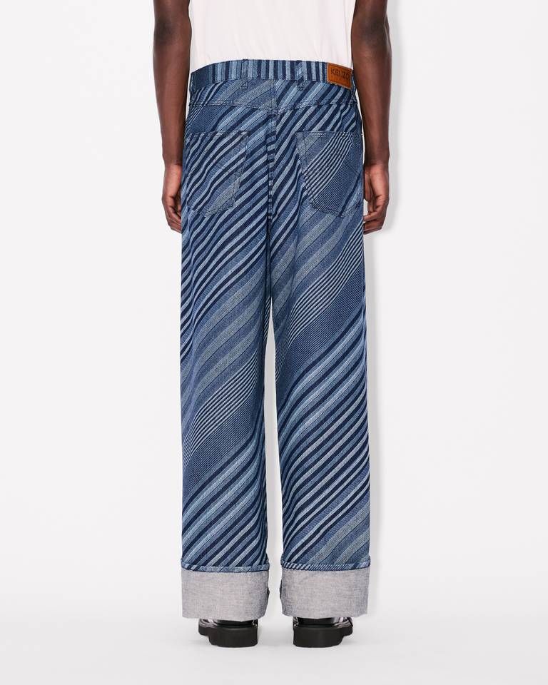 Quần jeans ống rộng gập gấu họa tiết sọc KENZO Diagonal Stripe vải denim Nhật