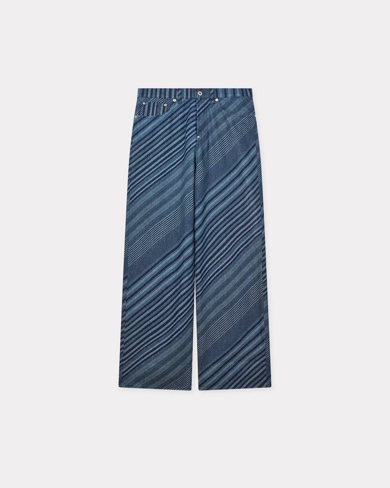 Quần jeans ống rộng gập gấu họa tiết sọc KENZO Diagonal Stripe vải denim Nhật