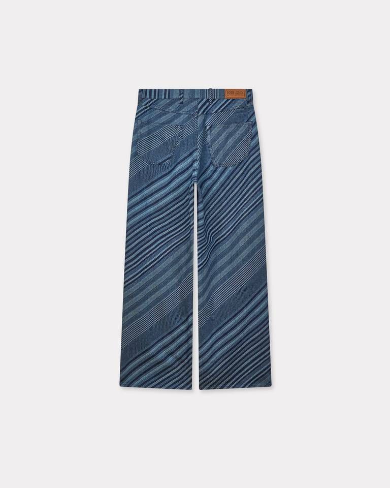 Quần jeans ống rộng gập gấu họa tiết sọc KENZO Diagonal Stripe vải denim Nhật