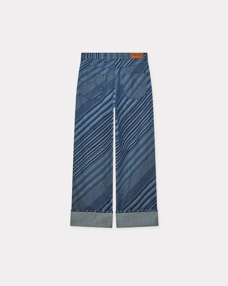 Quần jeans ống rộng gập gấu họa tiết sọc KENZO Diagonal Stripe vải denim Nhật