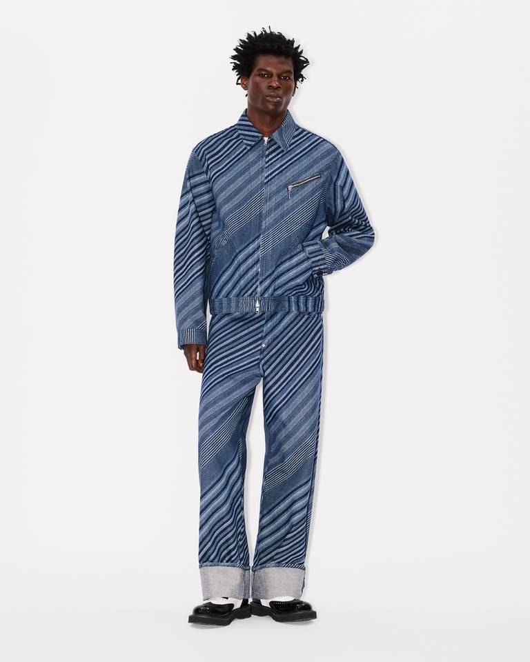 Kenzo - Áo khoác trucker KENZO Diagonal Stripe vải denim Nhật Bản
