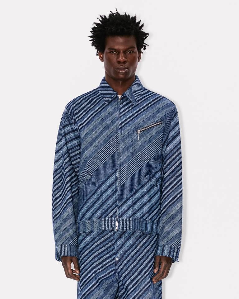 Kenzo - Áo khoác trucker KENZO Diagonal Stripe vải denim Nhật Bản