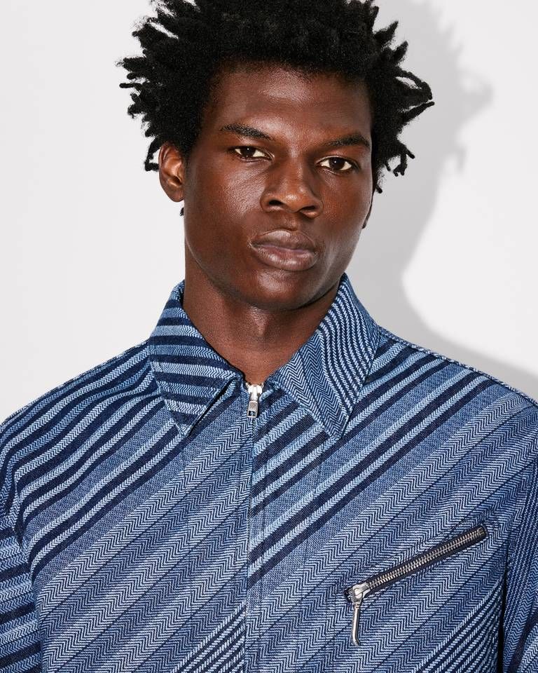 Kenzo - Áo khoác trucker KENZO Diagonal Stripe vải denim Nhật Bản